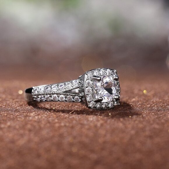 ▶NEW LUXURY 14K WHITE GOLD SQUARE GEM DIAMOND ENGAGEMENT RING FOR WOMEN, K774